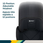 Close-up zoom shot of the 12-position adjustable headrest for growing children.