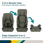 Safety 1st 3-in-1 harness booster shown in its three modes: forward-facing harness, high-back booster, and backless booster on a white background.