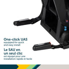 Close-up of the one-click SAU LATCH system equipped for quick and easy vehicle installation.