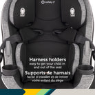 Close-up of the harness holders keeping straps open for easy child placement in the Grow and Go seat.
