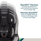 Close-up of the QuickFit harness system adjusting headrest and harness height in one step.