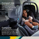 Baby secured in an infant car seat clicked into the compact Safety 1st onBoard FLX base in a vehicle backseat.
