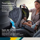 Mother using an infant car seat onto the installed Safety 1st onBoard FLX base in a second car.