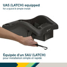Detail view of a hand connecting the UAS-equipped Safety 1st onBoard FLX car seat base for quick installation.