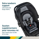 Close-up of the removable plush head and body inserts providing extra support for newborns in the car seat.