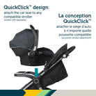 Safety 1st onBoard FLX car seat attaching to a compatible stroller using the QuickClick system.