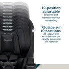 Close-up of the 10-position adjustable headrest and no-rethread harness system on the Safety 1st SlimRide.
