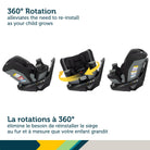 Three Turn and Go 360 DLX car seats rotated in multiple directions showcasing full rotation from a single base installation.