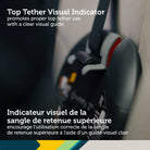 Detail view of the top tether visual indicator ensuring proper tether use and installation safety.
